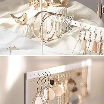 lemonadeus Earrings Organizer Jewelry Display Wood Stand (44 Holes 2 Layers) (white)