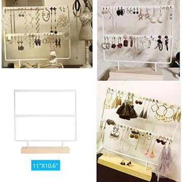 lemonadeus Earrings Organizer Jewelry Display Wood Stand (44 Holes 2 Layers) (white)