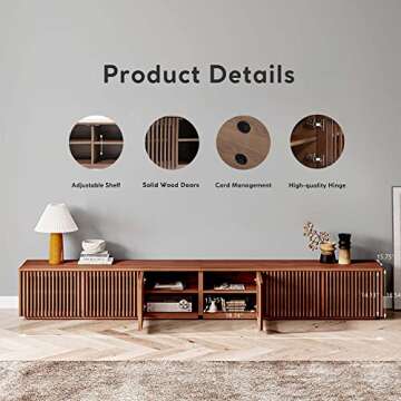 POVISON Wood TV Stand, 118” Extra-Large Entertainment Center for 100 inch TV, Modern Living Room Media Console with Storage, Farmhouse Slatted Solid Ash Low Cabinets