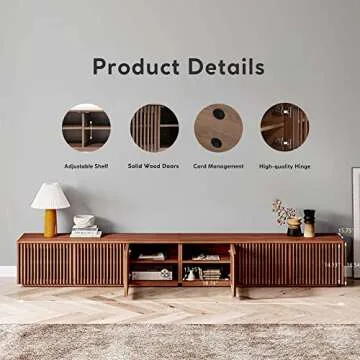 POVISON Wood TV Stand, 118” Extra-Large Entertainment Center for 100 inch TV, Modern Living Room Media Console with Storage, Farmhouse Slatted Solid Ash Low Cabinets