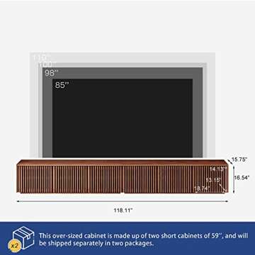 POVISON Wood TV Stand, 118” Extra-Large Entertainment Center for 100 inch TV, Modern Living Room Media Console with Storage, Farmhouse Slatted Solid Ash Low Cabinets