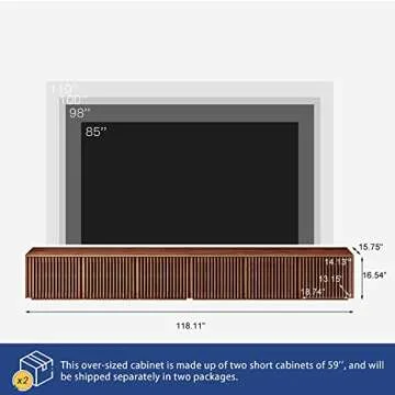 POVISON Wood TV Stand, 118” Extra-Large Entertainment Center for 100 inch TV, Modern Living Room Media Console with Storage, Farmhouse Slatted Solid Ash Low Cabinets