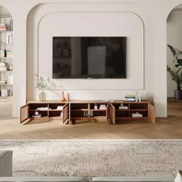 POVISON Wood TV Stand, 118” Extra-Large Entertainment Center for 100 inch TV, Modern Living Room Media Console with Storage, Farmhouse Slatted Solid Ash Low Cabinets