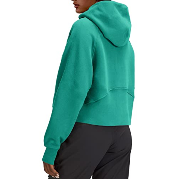 LASLULU Womens Cropped Hoodies Crop Tops Sport Athletic Hoodie Stand Collar Zipper Sweatshirt Long Sleeve Pullover Tops Fleece Lined Sweater(Aqua Green Large)