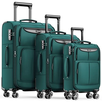 SHOWKOO Luggage Sets 3 Piece Softside Expandable Lightweight Durable Suitcase Sets Double Spinner Wh...
