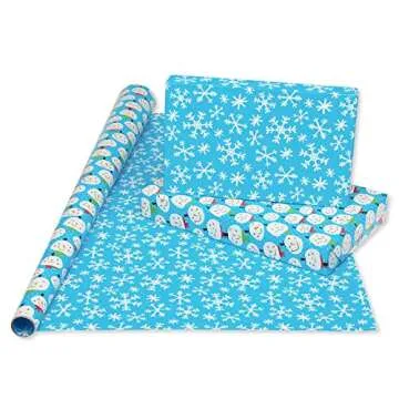 American Greetings 120 sq. ft. Reversible Kids Christmas Wrapping Paper Bundle, Stripes, Blue Snowmen and Red Penguins (3 Rolls Extra Wide 40 in. x 12 ft.)