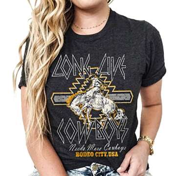 Western Cowboys Shirt for Women Casual Country Music Tees Tops Vintage Graphic T-Shirt Rodeo Tee Top...