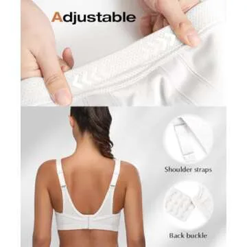 Wingslove Women's High Impact Sports Bra Full Coverage Wirefree Non Padded Workout Bra Plus Size(White,34B)