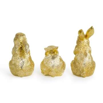 Hodao 3 PCS Easter Bunny Decorations Spring Easter Rabbit Decor Figurines Easter Day Tabletopper Decorations for Easter Party Home Holiday Cute Rabbit Easter Day Gifts Decorations (Gold)