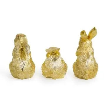 Hodao 3 PCS Easter Bunny Decorations Spring Easter Rabbit Decor Figurines Easter Day Tabletopper Decorations for Easter Party Home Holiday Cute Rabbit Easter Day Gifts Decorations (Gold)