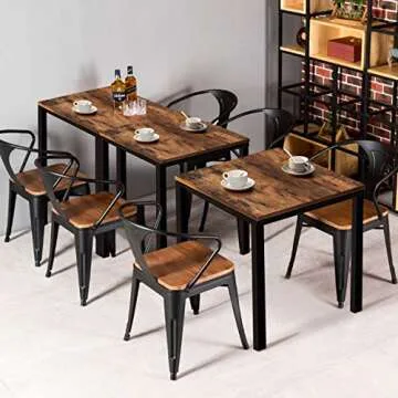 MUPATER Square Industrial Kitchen Dining Table, Desk for Small Spaces with Stable Metal Sturdy Construction, 27.6''W x 27.6''L x 29.5''H, Rustic Brown