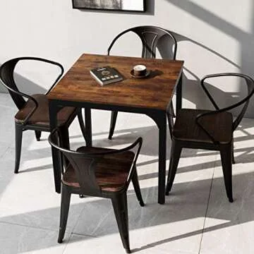 MUPATER Square Industrial Kitchen Dining Table, Desk for Small Spaces with Stable Metal Sturdy Construction, 27.6''W x 27.6''L x 29.5''H, Rustic Brown