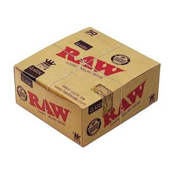 Raw Classic King Size Slim Rolling Paper Full Box of 50 Packs
