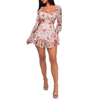 LYANER Floral Print Off Shoulder Ruffle Hem Romper