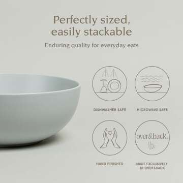 over&back Coupe Low Serving Bowl - Stoneware Dishes - All-Occasion Place Settings - 3.23qt - Semi-Matte Fog Blue