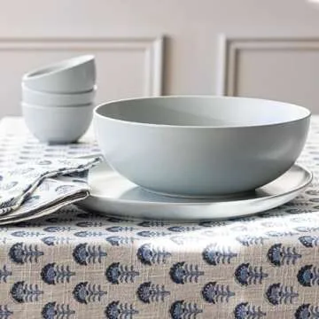 over&back Coupe Low Serving Bowl - Stoneware Dishes - All-Occasion Place Settings - 3.23qt - Semi-Matte Fog Blue