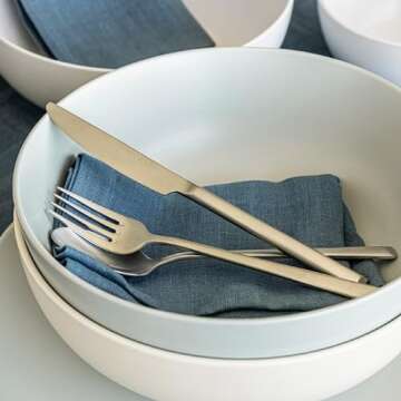 over&back Coupe Low Serving Bowl - Stoneware Dishes - All-Occasion Place Settings - 3.23qt - Semi-Matte Fog Blue