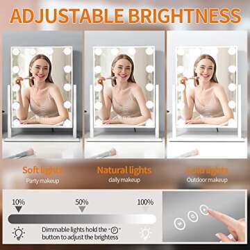 Vanity Mirror with Lights,Lighted Vanity Mirror with 12 Dimmable Bulbs for Dressing Room & Bedroom,3 Color Lighting,Modes Detachable 10x Magnification 360°Ratation