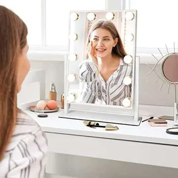 Vanity Mirror with Lights,Lighted Vanity Mirror with 12 Dimmable Bulbs for Dressing Room & Bedroom,3 Color Lighting,Modes Detachable 10x Magnification 360°Ratation