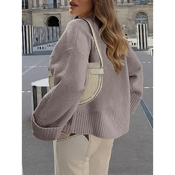 ANRABESS Women's Oversized Crewneck Long Sleeve Fuzzy Knit Casual Chunky Warm 2024 Fall Pullover Sweaters Top Trendy Outfits Purple X-Small