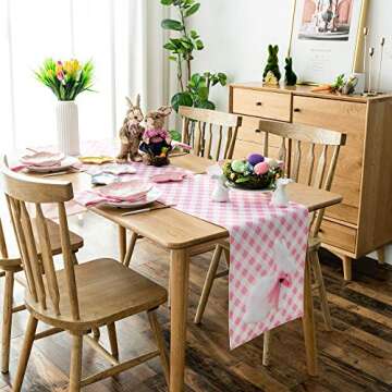 Cassiel Home Easter Decorations, Easter Table Runner 72inch Table Centerpieces Spring Gifts Cute Bunny Pink Runner 14X72” Fire Mantel