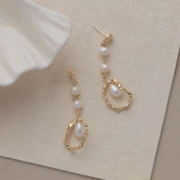 Baroque Pearl Drop 14K Gold Statement Dangle Earrings for Women