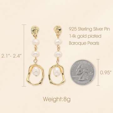 Baroque Pearl Drop 14K Gold Statement Dangle Earrings for Women