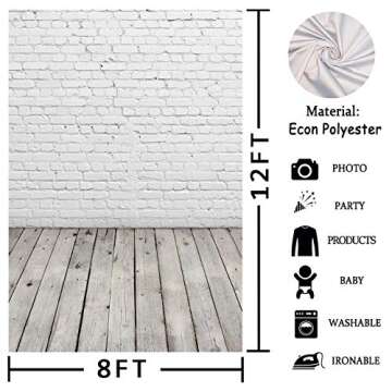Allenjoy 8x12FT White Brick Wall with Grey Wood Floor Photographic Background Holiday Christmas Phot...