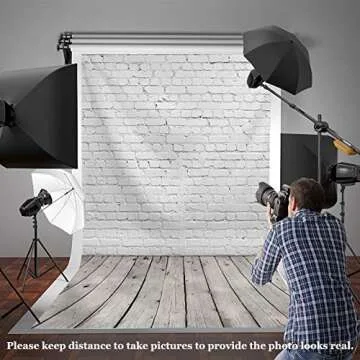 Allenjoy 8x12FT White Brick Wall with Grey Wood Floor Photographic Background Holiday Christmas Photography Family DIY Photo Booth Backdrop Portrait Photoshoot Photography Props