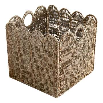 Eco-Friendly Scalloped Wicker Storage Baskets for Organizing