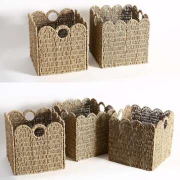 Eco-Friendly Scalloped Wicker Storage Baskets for Organizing
