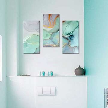 FlyWallD Ink Painting Navy Blue Marble Canvas Modern Wall Art Abstract Bedroom Print Large Wall Home Improvement Preferred Set of 3 Panel(Large)