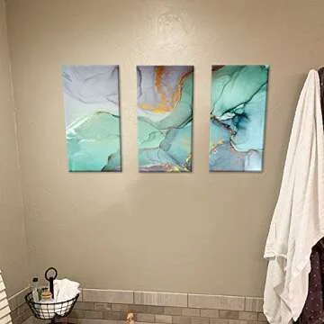 FlyWallD Ink Painting Navy Blue Marble Canvas Modern Wall Art Abstract Bedroom Print Large Wall Home Improvement Preferred Set of 3 Panel(Large)