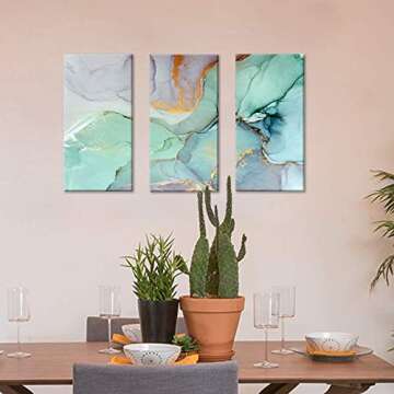 FlyWallD Ink Painting Navy Blue Marble Canvas Modern Wall Art Abstract Bedroom Print Large Wall Home Improvement Preferred Set of 3 Panel(Large)