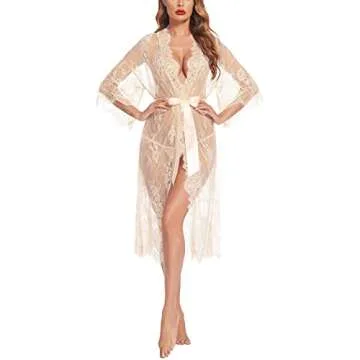 Avidlove Women Sexy Long Lace Lingerie Kimono Robe Sheer Babydoll Nightgown Nightdress