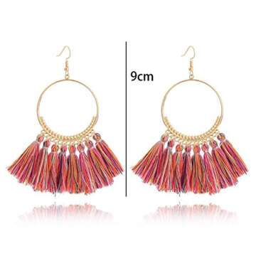 LANTAI 12 Pairs Bohemian Tassel Earrings for Women-Trendy Colorful Fringe Statement Earrings Christm...