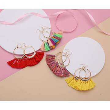 LANTAI 12 Pairs Bohemian Tassel Earrings for Women-Trendy Colorful Fringe Statement Earrings Christmas Earrings for Women Jewelry
