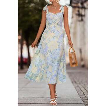 Fantasy City Women's Casual Sleeveless Long Floral Dress for Summer Adjustable Shoulder Strap Beach Flowy Dress (US, Alpha, Small, Regular, Regular, Blue)