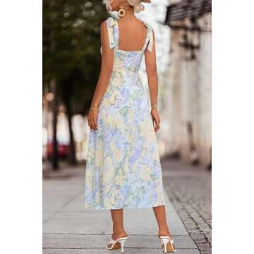 Fantasy City Women's Casual Sleeveless Long Floral Dress for Summer Adjustable Shoulder Strap Beach Flowy Dress (US, Alpha, Small, Regular, Regular, Blue)