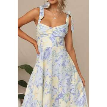 Fantasy City Women's Casual Sleeveless Long Floral Dress for Summer Adjustable Shoulder Strap Beach Flowy Dress (US, Alpha, Small, Regular, Regular, Blue)