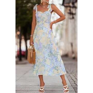 Fantasy City Women's Casual Sleeveless Long Floral Dress for Summer Adjustable Shoulder Strap Beach Flowy Dress (US, Alpha, Small, Regular, Regular, Blue)