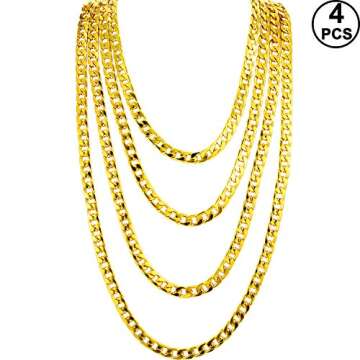 Gejoy 4 Pieces Fake Gold Chains Stainless Steel Chunky Necklace Faux 80s, 90s Gold Chain for Hip Hop...
