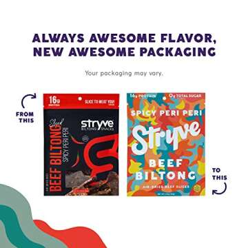 Stryve Protein Variety Snack Pack | Air Dried 100% Beef Biltong | Lighter than Jerky | No Carb, No Sugar | 16g Protein, 3.53 Ounce (Pack of 8)