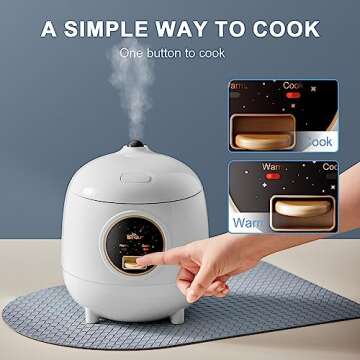 Bear Rice Cooker 2-Cups Uncooked, 1.2L Small Rice Cooker with Non-stick Coating, BPA Free, Portable Mini Rice Cooker, One Button to Cook and Keep Warm Function, White
