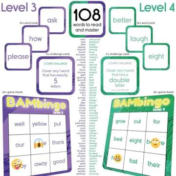 THE BAMBINO TREE Sight Word Bingo Game Level 3 & 4 - Learn to Read Vocabulary for 1st 2nd 3rd Grade ...