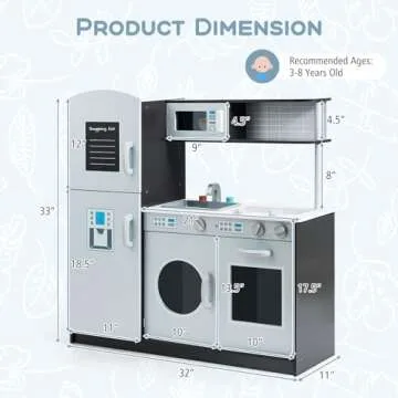 Costzon Kids Kitchen Playset, Wooden Pretend Play Toy Set with Realistic Sound, Microwave, Oven, Washing Machine, Refrigerator, Sink, Play Kitchen for Toddlers, Gift for Boys Girls Age 3+