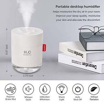 Portable Mini Humidifier, 500ml Small Cool Mist Humidifier, USB Personal Desktop Humidifier for Baby...
