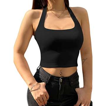 REORIA Backless Halter Neck Crop Top for Women