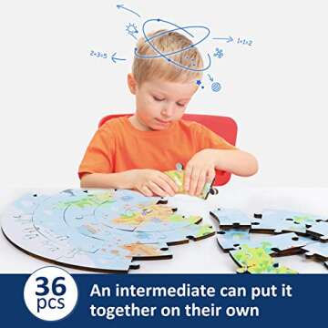 iPlay, iLearn Floor Puzzles for Kids Ages 3-5 4-8, Toddlers Wooden Jigsaw Puzzles, Round World Map Puzzle Toy W/Large Pieces, Geography Educational Birthday Gifts for 6-7 Year Old Boys Girls Children
