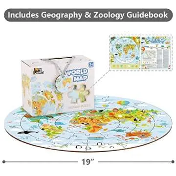 iPlay, iLearn Floor Puzzles for Kids Ages 3-5 4-8, Toddlers Wooden Jigsaw Puzzles, Round World Map Puzzle Toy W/Large Pieces, Geography Educational Birthday Gifts for 6-7 Year Old Boys Girls Children